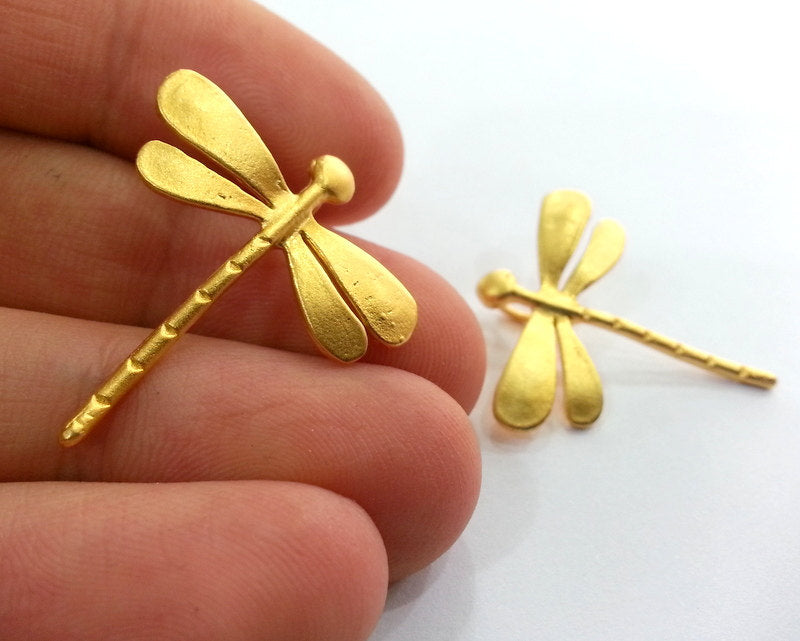 2 Dragonfly Charms Gold Plated Brass (28x26 mm)  G9862