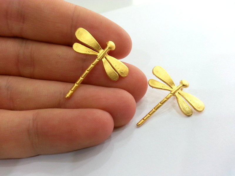 2 Dragonfly Charms Gold Plated Brass (28x26 mm)  G9862