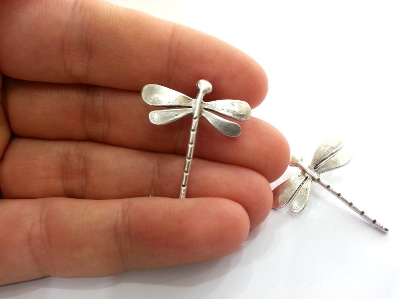 2 Silver Charms Dragonfly Charms Antique Silver Plated Brass   (28x26 mm)  G13683