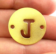 20mm   Letter J Pendant, Double Holes , Gold Plated Brass  G2406