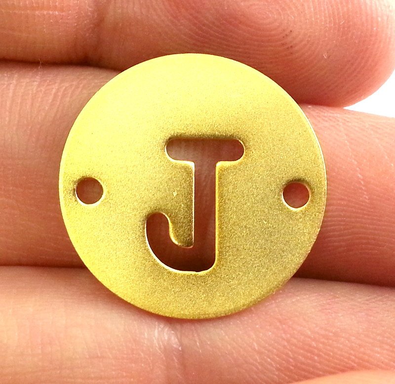 20mm   Letter J Pendant, Double Holes , Gold Plated Brass  G2406