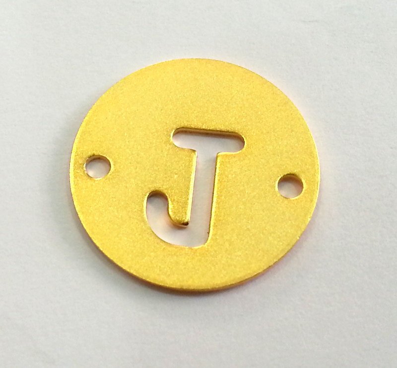 20mm   Letter J Pendant, Double Holes , Gold Plated Brass  G2406
