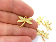 5 Dragonfly Charms, Gold Plated Metal (18x14 mm)  G2409