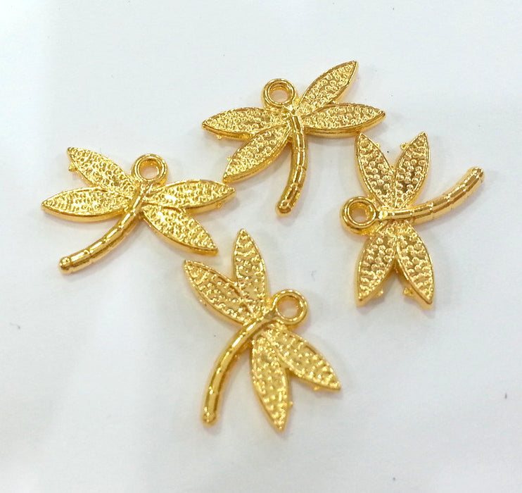 5 Dragonfly Charms, Gold Plated Metal (18x14 mm)  G2409