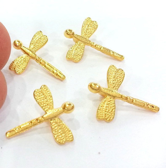 6 Dragonfly Charms (16x14 mm) Gold Plated Metal  G2411