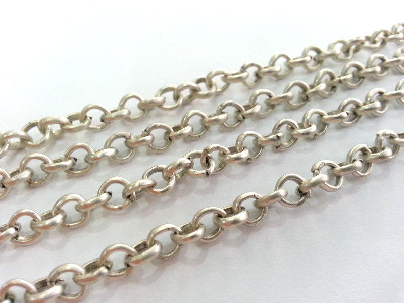 Silver Chain Antique Silver Plated Rolo Chain 1 Meter - 3.3 Feet  (4,8 mm)   G9963