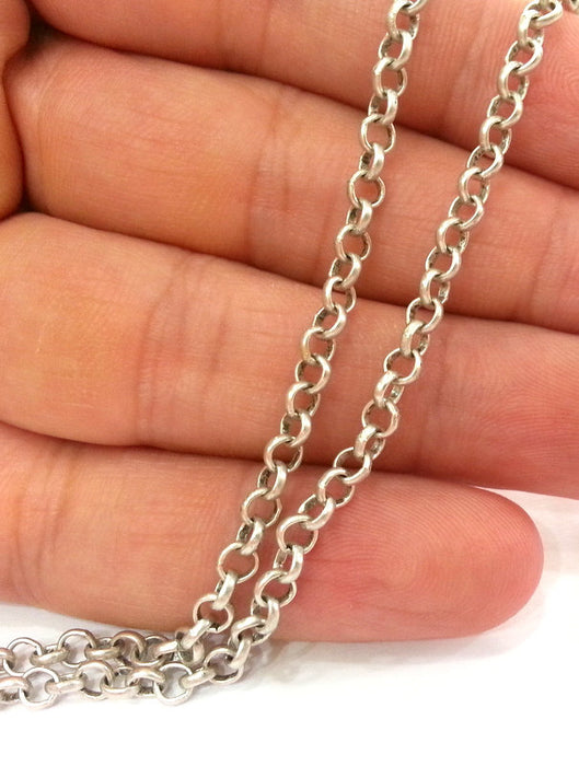 Silver Chain Antique Silver Plated Rolo Chain 1 Meter - 3.3 Feet  (4 mm)  G12157