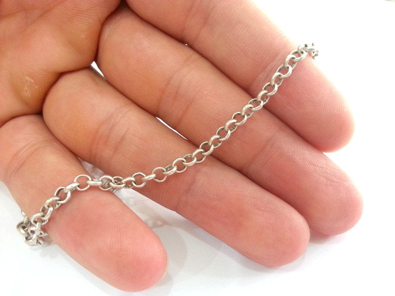 Silver Chain Antique Silver Plated Rolo Chain 1 Meter - 3.3 Feet  (4 mm)  G12157