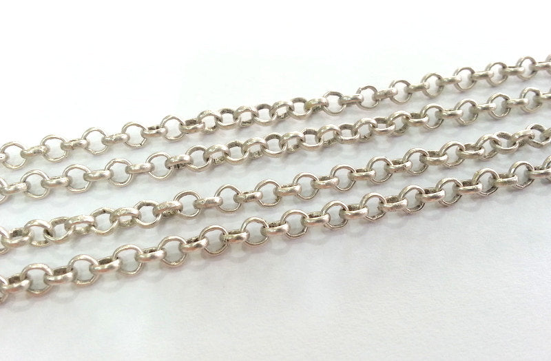 Silver Chain Antique Silver Plated Rolo Chain 1 Meter - 3.3 Feet  (4 mm)  G12157