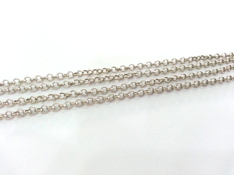 Silver Chain Antique Silver Plated Rolo Chain 1 Meter - 3.3 Feet  (4 mm)  G12157