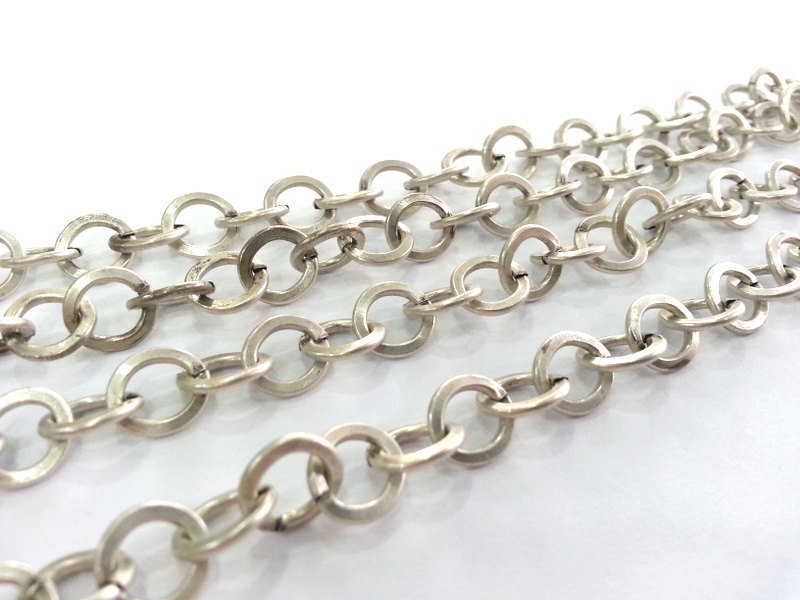 Silver Rolo Chain Antique Silver Plated Rolo Chain 1 Meter - 3.3 Feet  (9 mm)  G17444