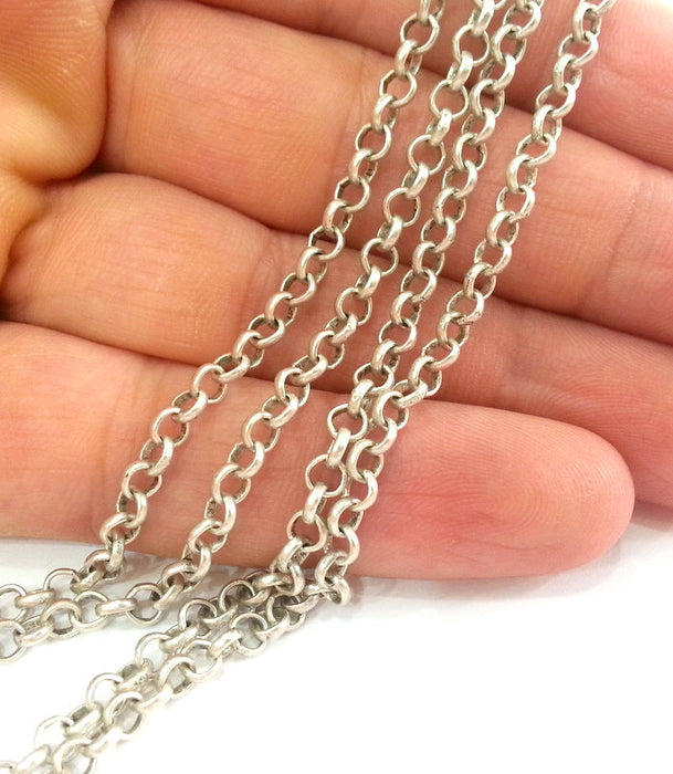 Silver Chain Antique Silver Plated Rolo Chain 1 Meter - 3.3 Feet  (4 mm)  G12157