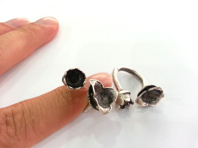 Silver Plated Brass Adjustable Ring Base Blank (8 and 10 mm Blank)  G3548