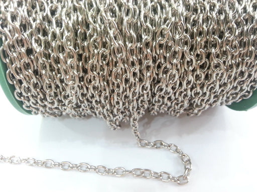 5mt Silver Chain Silver color round cable chain 5x6 mm - unsoldered ,16.5 feet - 5 meters   G2471