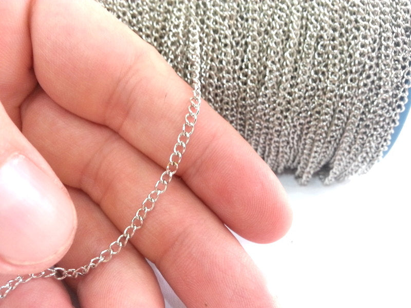 33 feet - 10 meters  of Silver Color curb chain 2x3 mm - unsoldered , G2474