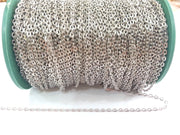 33 feet - 10 meters  of Silver color round cable flat chain 2x3 mm - unsoldered , G2476