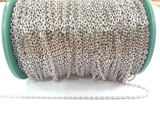 33 feet - 10 meters  of Silver color round cable flat chain 2x3 mm - unsoldered , G2476