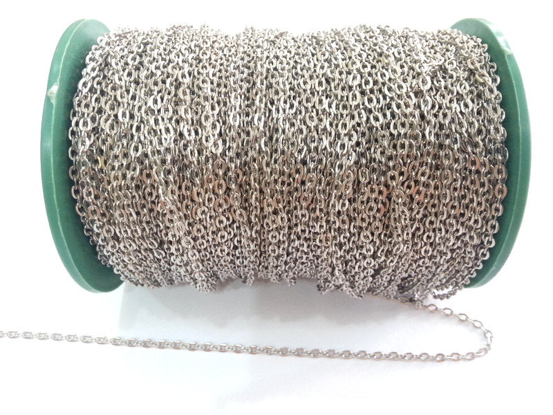 33 feet - 10 meters  of Silver color round cable flat chain 2x3 mm - unsoldered , G2476