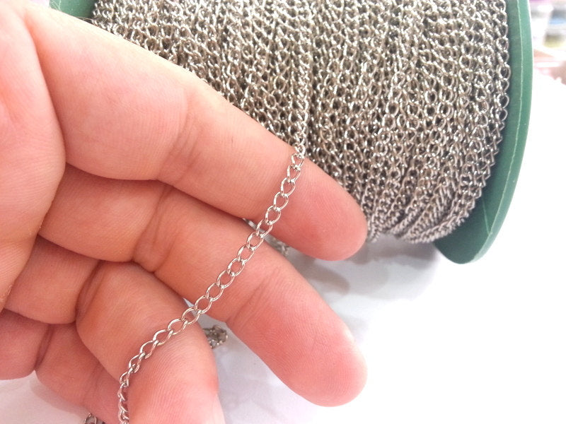 10mt Silver Chain curb chain 3x4 mm - unsoldered ,33 feet - 10 meters   G2477