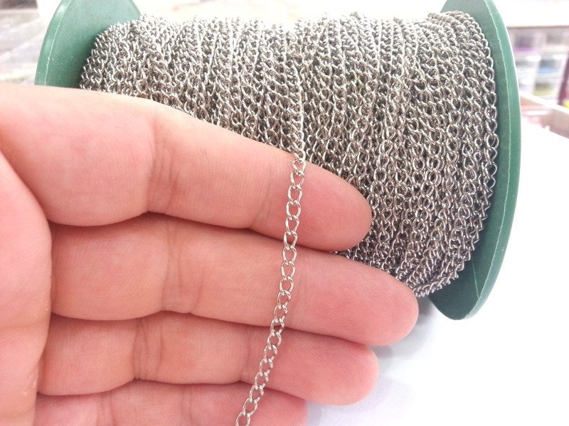 10mt Silver Chain curb chain 3x4 mm - unsoldered ,33 feet - 10 meters   G2477