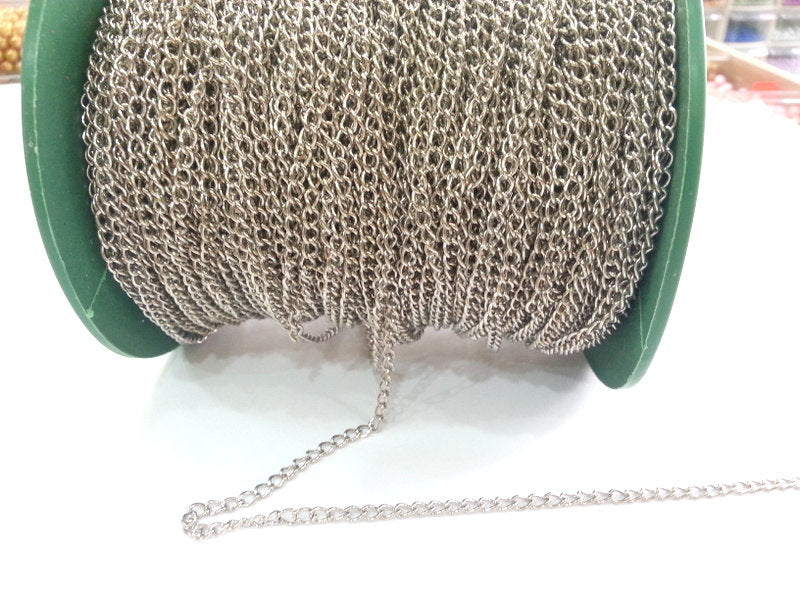 10mt Silver Chain curb chain 3x4 mm - unsoldered ,33 feet - 10 meters   G2477