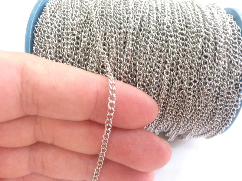 33 feet - 10 meters  of Silver Color curb chain 2x3 mm - unsoldered , G2474