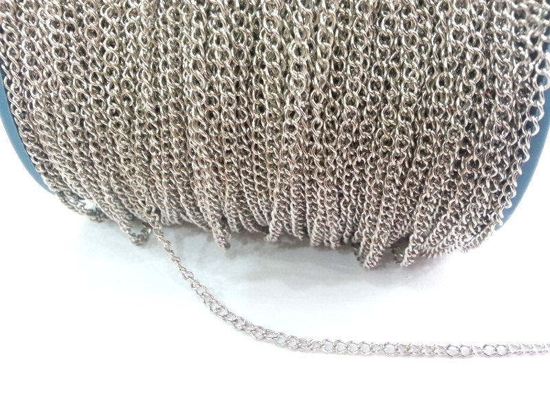 333ft Silver Chain Silver Color curb chain 2x3 mm - unsoldered , 333 feet - 100 meters  G2474