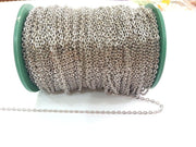 33 feet - 10 meters  of Silver color round cable flat chain 2x3 mm - unsoldered , G2476