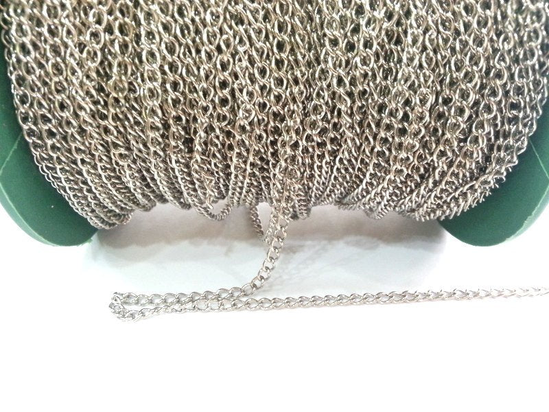 10mt Silver Chain curb chain 3x4 mm - unsoldered ,33 feet - 10 meters   G2477