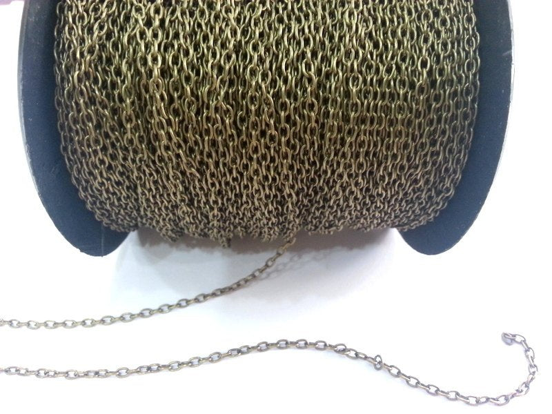 33ft Antique brass Chain round cable chain 2x3 mm - unsoldered ,33 feet - 10 meters   G2478