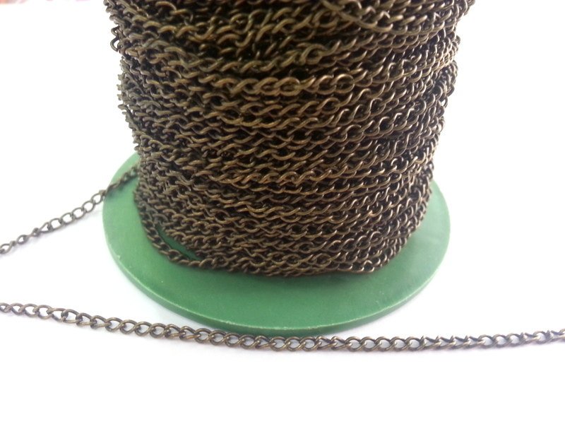 33 feet - 10 meters Antique   plated curb chain 2x3 mm - unsoldered , G2479