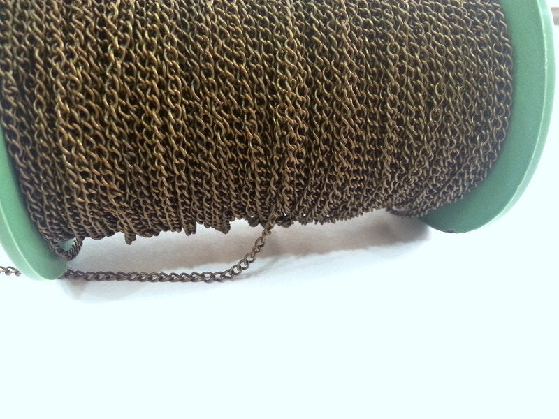 33 feet - 10 meters Antique   plated curb chain 2x3 mm - unsoldered , G2479