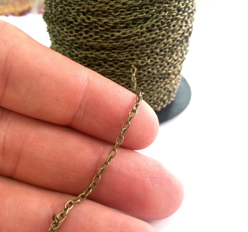 5 mt Antique Brass Chain round cable chain 3x4 mm - unsoldered 16.5 feet  - 5 meters  , G2481