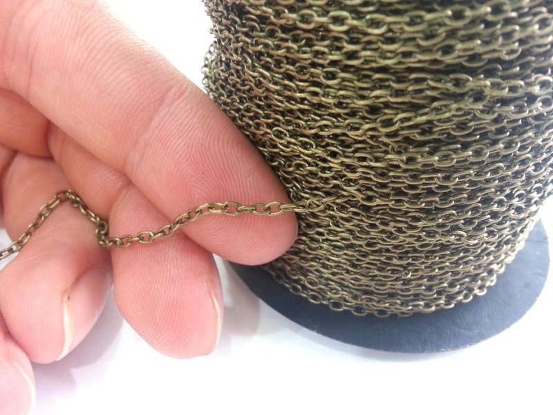 5 mt Antique Brass Chain round cable chain 3x4 mm - unsoldered 16.5 feet  - 5 meters  , G2481