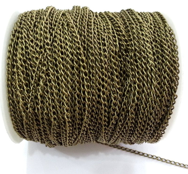 Curb chain Antique brass plated 3x4 mm 16.5 feet - 5 meters  - unsoldered , G2488