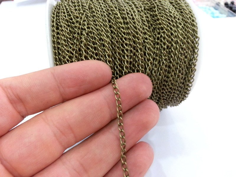 Curb chain Antique brass plated 3x4 mm 16.5 feet - 5 meters  - unsoldered , G2488