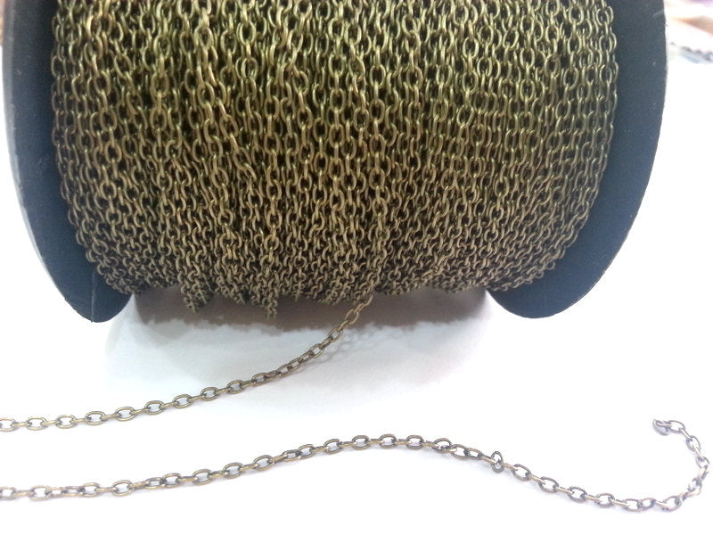 33ft Antique Brass Chain round cable chain 3x4 mm - unsoldered 33 feet - 10 meters  , G2481