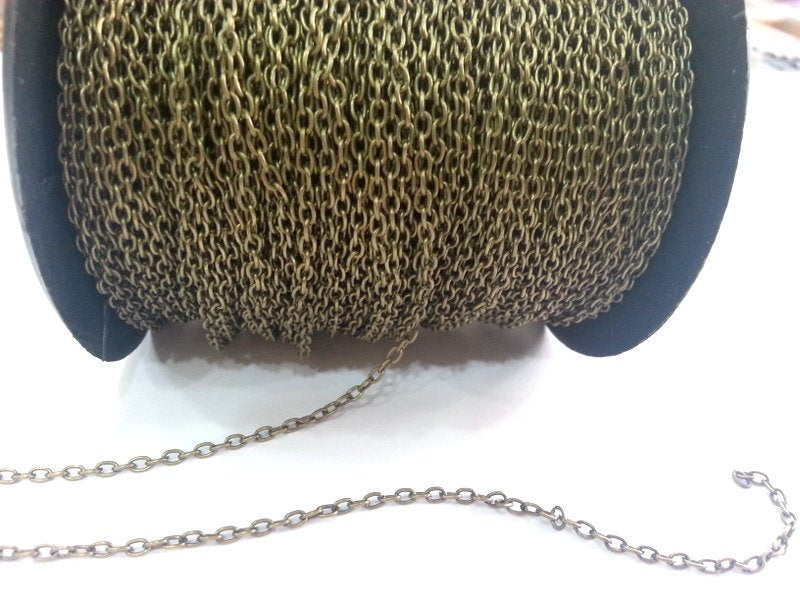 5 mt Antique Brass Chain round cable chain 3x4 mm - unsoldered 16.5 feet  - 5 meters  , G2481