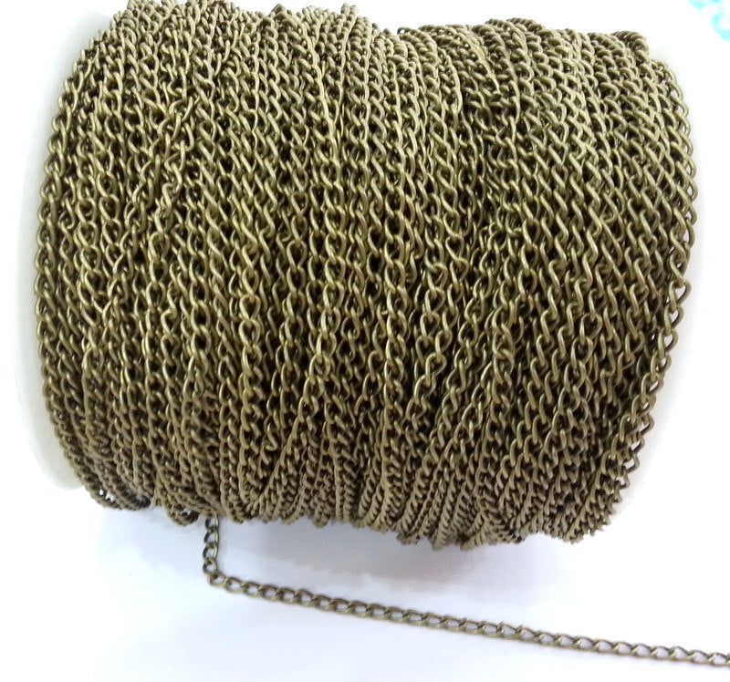 Curb chain Antique brass plated 3x4 mm 16.5 feet - 5 meters  - unsoldered , G2488