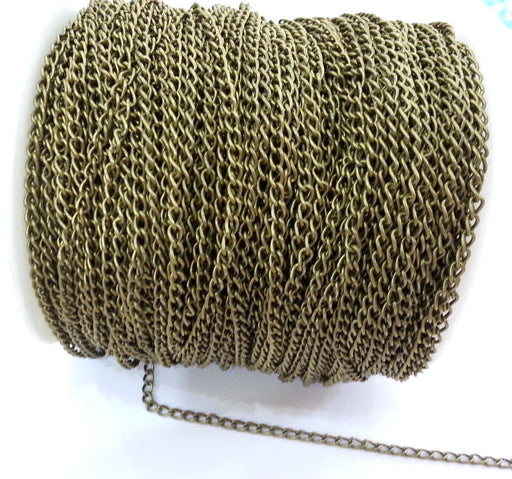 Curb chain Antique brass plated 3x4 mm 16.5 feet - 5 meters  - unsoldered , G2488