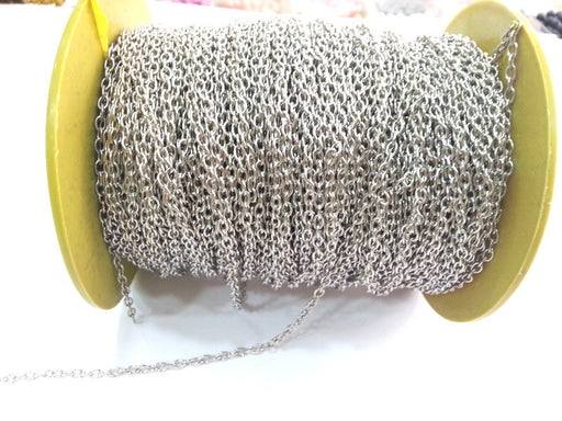 Silver Tone Chain 33 feet - 10 meters of Silver color round cable chain 3x4 mm - unsoldered , G2512
