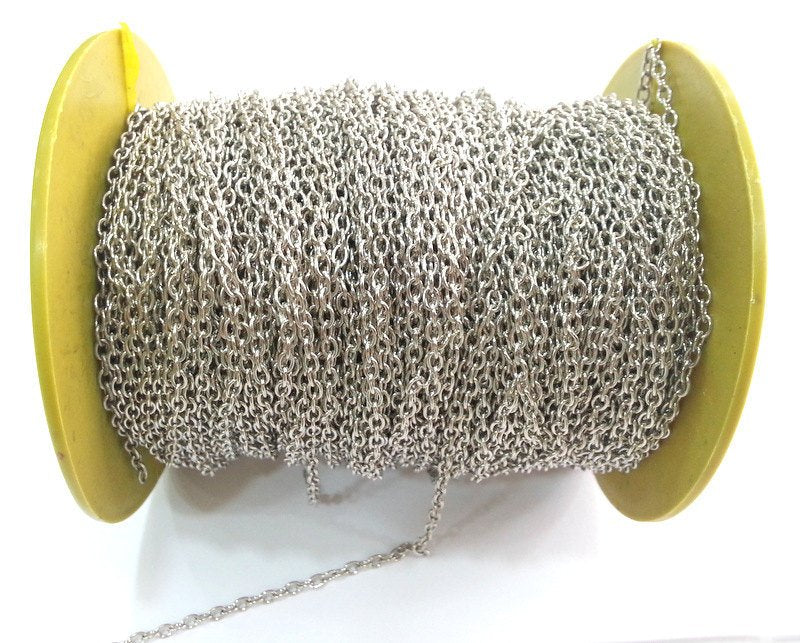 Silver Tone Chain 33 feet - 10 meters of Silver color round cable chain 3x4 mm - unsoldered , G2512