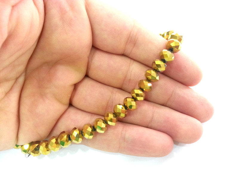 70 Pcs (8x6 mm)  Gold Rondelle Faceted Glass Beads , 1 strand approx. 45 cm ( approx. 17,5 inch) G2513