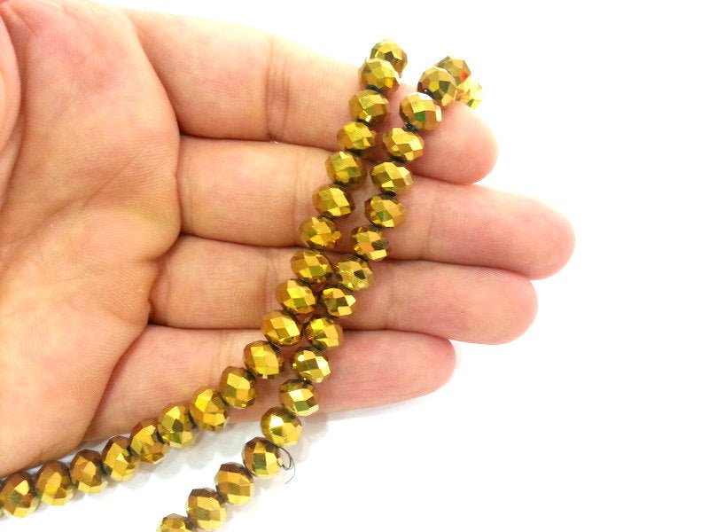 70 Pcs (8x6 mm)  Gold Rondelle Faceted Glass Beads , 1 strand approx. 45 cm ( approx. 17,5 inch) G2513