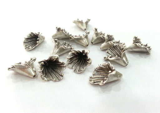 20 Silver Cones Antique Silver Plated Brass  , Findings 2 Pcs (16x12 mm) G9460
