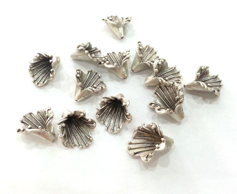 2 Silver Cones Antique Silver Plated Brass  , Findings 2 Pcs (16x12 mm) G9460