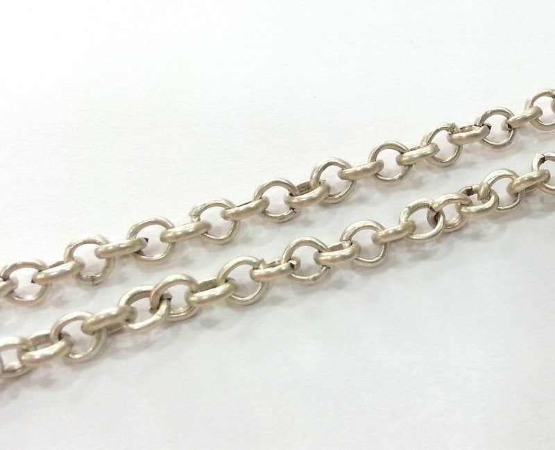 Silver Rolo Chain 1 Meter - 3.3 Feet  (4,8 mm) Antique Silver Plated Rolo Chain G9963