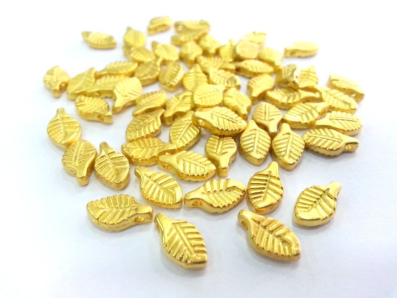 10 Pcs (10x6 mm) Leaf Charms , Gold Plated Metal G2702