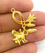 2 Gold Leaf Charms , Gold Plated Metal 2 Pcs (35x33 mm)  G2710