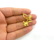 2 Gold Leaf Charms , Gold Plated Metal 2 Pcs (35x33 mm)  G2710
